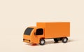 Orange delivery truck isolated beige background.business delivery, service transport concept,3d illustration or 3d render