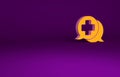 Orange Dialogue with the doctor icon isolated on purple background. Doctor and patient dialog. Consulting about medical