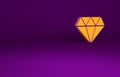 Orange Diamond icon isolated on purple background. Jewelry symbol. Gem stone. Minimalism concept. 3d illustration 3D Royalty Free Stock Photo