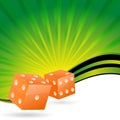Orange dice with shiny green background Royalty Free Stock Photo