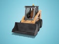 Orange diesel forklift with front bucket isolated 3d render on blue background with shadow