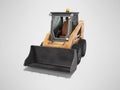Orange diesel forklift with front bucket isolated 3d render on gray background with shadow