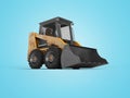 Orange diesel loader with front bucket 3d render on blue background with shadow