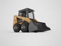 Orange diesel loader with front bucket 3d render on gray background with shadow