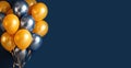 Orange and dlue festive ballons on a blue background. Banner, copy space.