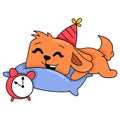 Orange dog is lazy lying down waiting for new year moment, doodle icon image kawaii