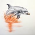 Orange Dolphin Leaping In The Sea - Hyper-realistic Liquid Metal Art