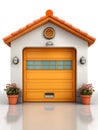 Orange Door Detached Garage 3D Render Royalty Free Stock Photo