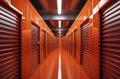 Orange door Self Storage Units hallway perspective Royalty Free Stock Photo