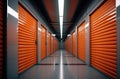 Orange door Self Storage Units hallway perspective Royalty Free Stock Photo