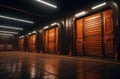 Orange door Self Storage Units hallway perspective Royalty Free Stock Photo