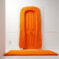 Vibrant Knit Orange Door A Captivating Still Life In Pop Surrealism