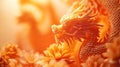 Orange Dragon Amidst Blooming Flowers Royalty Free Stock Photo