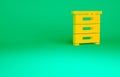 Orange Drawer with documents icon isolated on green background. Archive papers drawer. File Cabinet Drawer. Office