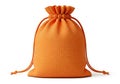 Orange drawstring fabric bag isolated on white background Royalty Free Stock Photo