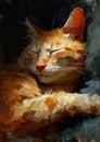 Orange Dreamer: A Cozy Portrait of a Sleeping Cartoon Kitten on