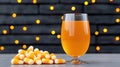 Orange drink with candy corn festive Halloween vibes white isolate background Royalty Free Stock Photo
