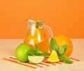 Orange drink, citrus, mint and striped Royalty Free Stock Photo