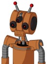 Orange Droid With Multi-Toroid Head And Toothy Mouth And Three-Eyed And Double Led Antenna