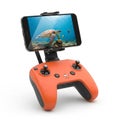 Orange Drone Remote Controller with Smartphone Displaying Underwater Scene drone controller Royalty Free Stock Photo
