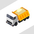 Orange dump truck carries sand. Vector isometric projection .