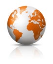 Orange earth globe isolated on white background Royalty Free Stock Photo