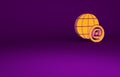 Orange Earth globe with mail and e-mail icon isolated on purple background. Envelope symbol e-mail. Email message sign