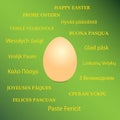 Orange egg on green background and happy easter on different languages - vector