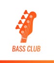 Orange electric guitar headstock silhouette - Vector logo of Music Shop or Club isolated on white background. Royalty Free Stock Photo