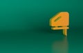 Orange Electric jigsaw with steel sharp blade icon isolated on green background. Power tool for woodwork. Minimalism