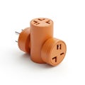 Orange Electrical Outlet Splitter with Three Sockets on a White Background electrical adapter Royalty Free Stock Photo