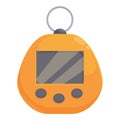 Orange electronic keychain game with three buttons and blank screen for entertainment