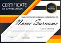 Orange Elegance horizontal certificate with Vector illustration ,white frame certificate template with clean and modern pattern