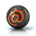 Orange email icon on black glossy sphere