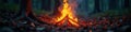 Orange embers glow amidst dark forest crackling fire rustic forest Royalty Free Stock Photo