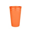 Orange empty plastic cup white background isolated closeup, disposable blank drinking glass, beverage, cocktail, tableware design Royalty Free Stock Photo