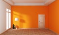 Orange empty room on wooden floor. 3D rendering Royalty Free Stock Photo