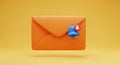 Orange Envelope with a Blue Notification Bell Icon on a Yellow Background mail email Royalty Free Stock Photo
