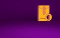 Orange Envelope with euro symbol icon isolated on purple background. Salary increase, money payroll, compensation income