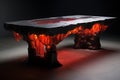 Orange epoxy resin kitchen table, looks like lava. Generative AI