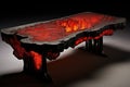 Orange epoxy resin kitchen table, looks like lava. Generative AI