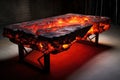 Orange epoxy resin kitchen table, looks like lava. Generative AI