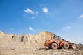 Orange excavator on a construction site Royalty Free Stock Photo