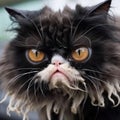 disheveled looking black and white persian cat with matted fur