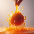 Orange falling into the juice Royalty Free Stock Photo