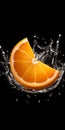 Orange falls into the water and making splashes. Concept of fresh summer fruits fruits in water. Royalty Free Stock Photo