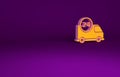 Orange Fast round the clock delivery by car icon isolated on purple background. Minimalism concept. 3d illustration 3D Royalty Free Stock Photo