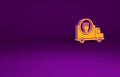 Orange Fast round the clock delivery by car icon isolated on purple background. Minimalism concept. 3d illustration 3D Royalty Free Stock Photo