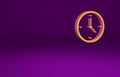Orange Fast time delivery icon isolated on purple background. Timely service, stopwatch in motion, deadline concept