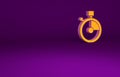 Orange Fast time delivery icon isolated on purple background. Timely service, stopwatch in motion, deadline concept